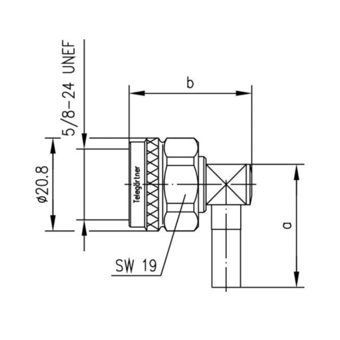 N штир кутовий роз'єм RG-214/U, RG-393/U, паяння/обтиск