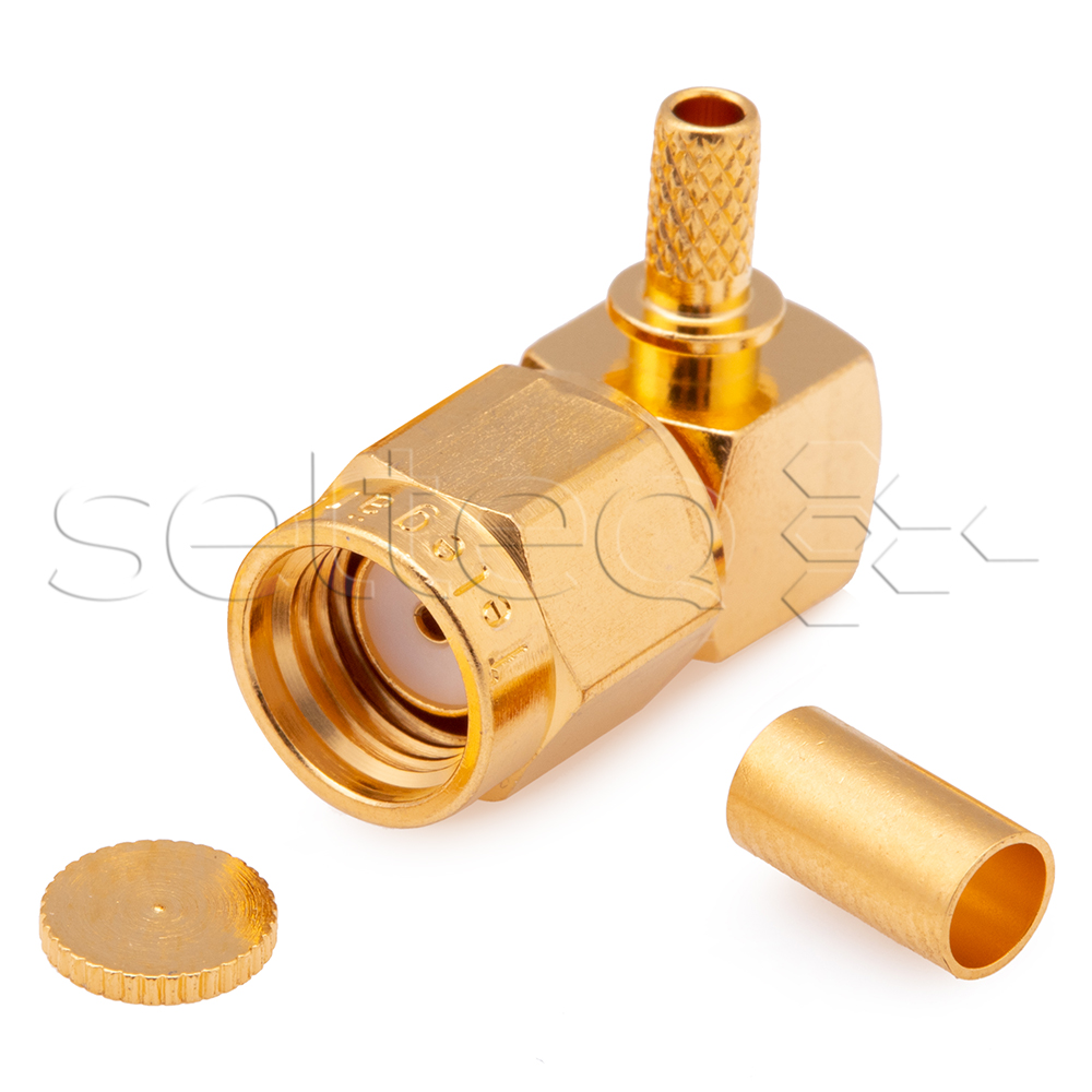 R-SMA angled connector nut/socket for RG-316/U cable, soldering/crimping