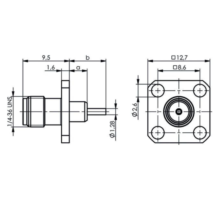 SMA гніздо панельний роз'єм для PCB, 4 отвори